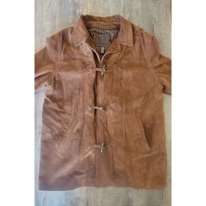 J.Crew Men's Large Brown 100%‎ Leather Suede Coat Zipper Lining Jacket EUC